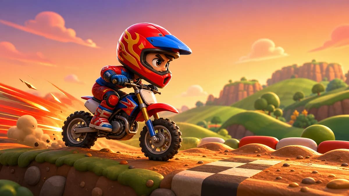 Gameplay screen of Hang On, Bike Rider, a physics bike racing game where a motorcycle navigates rugged terrain to cross the finish line before the target time runs out
